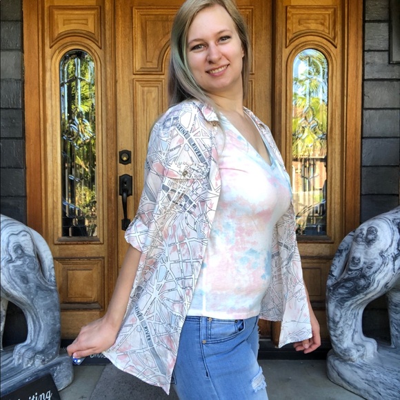 Karl Lagerfeld Paris map button up blouse - Picture 2 of 3